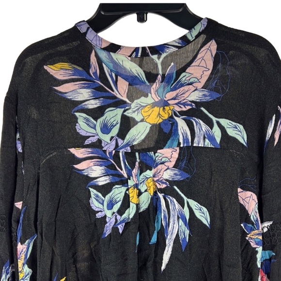 Free People Black Floral Print Long Sleeve Tunic Sz:M - Picture 3 of 8